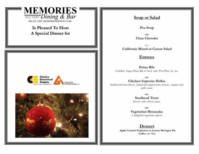 Customized catering menu for Choice Electrical's Christmas party.